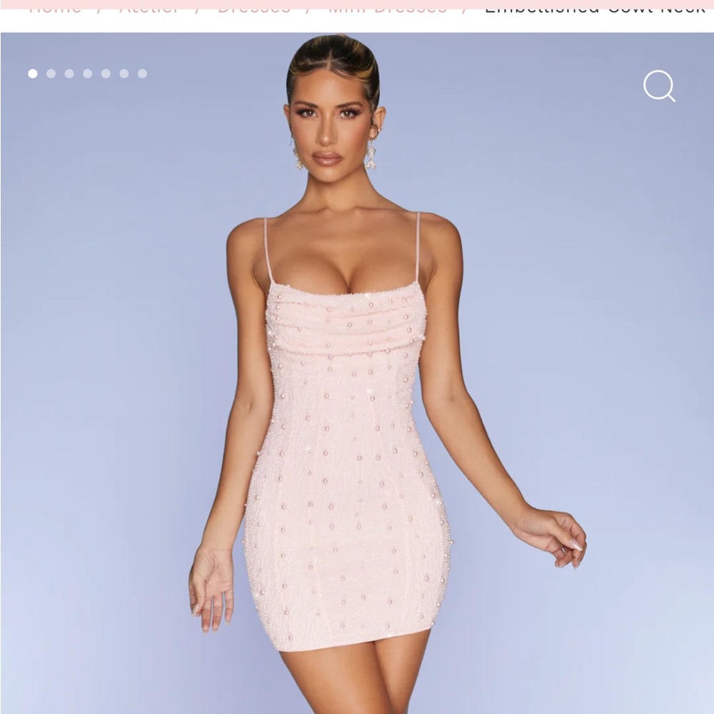 Oh polly pink embellish cowl neck mini dress